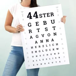 XXL Geburtstagskarte Sehtest bedruckt mit Buchstaben Name und Alter
