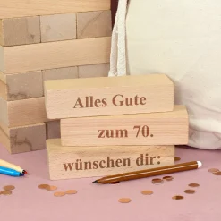 XXL Jenga Wackelturm als personalisiertes Gästebuch zum Geburtstag mit Geschenkesack | Kreatives Geschenk