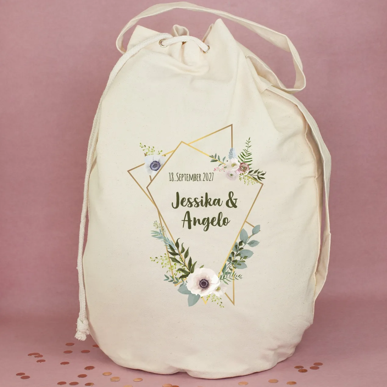 XXL Jenga Wackelturm als personalisiertes Gästebuch zur Hochzeit mit Gravur & Geschenksack mit Motiv