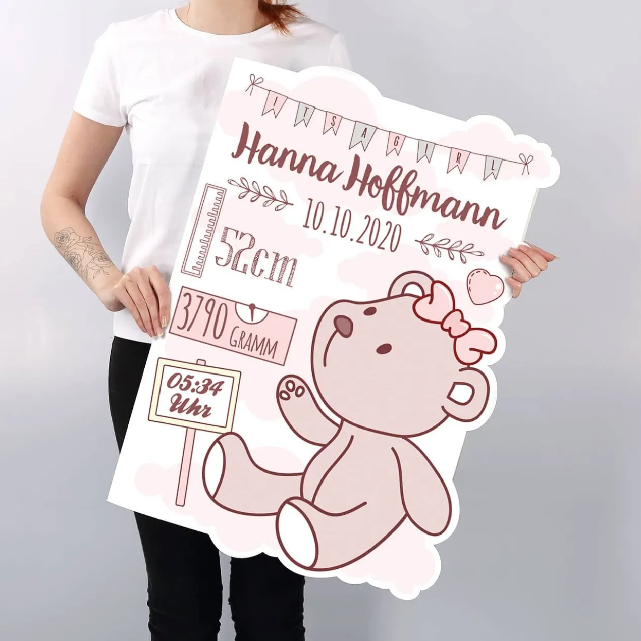 XXL Karte zur Geburt eines Mädchens mit Teddybär