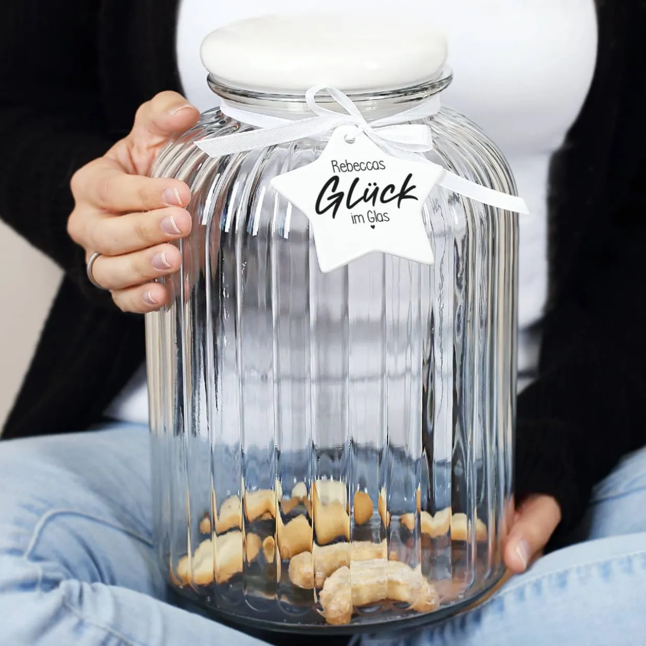 XXL Keksglas "Glück im Glas" mit Ihrem Wunschnamen