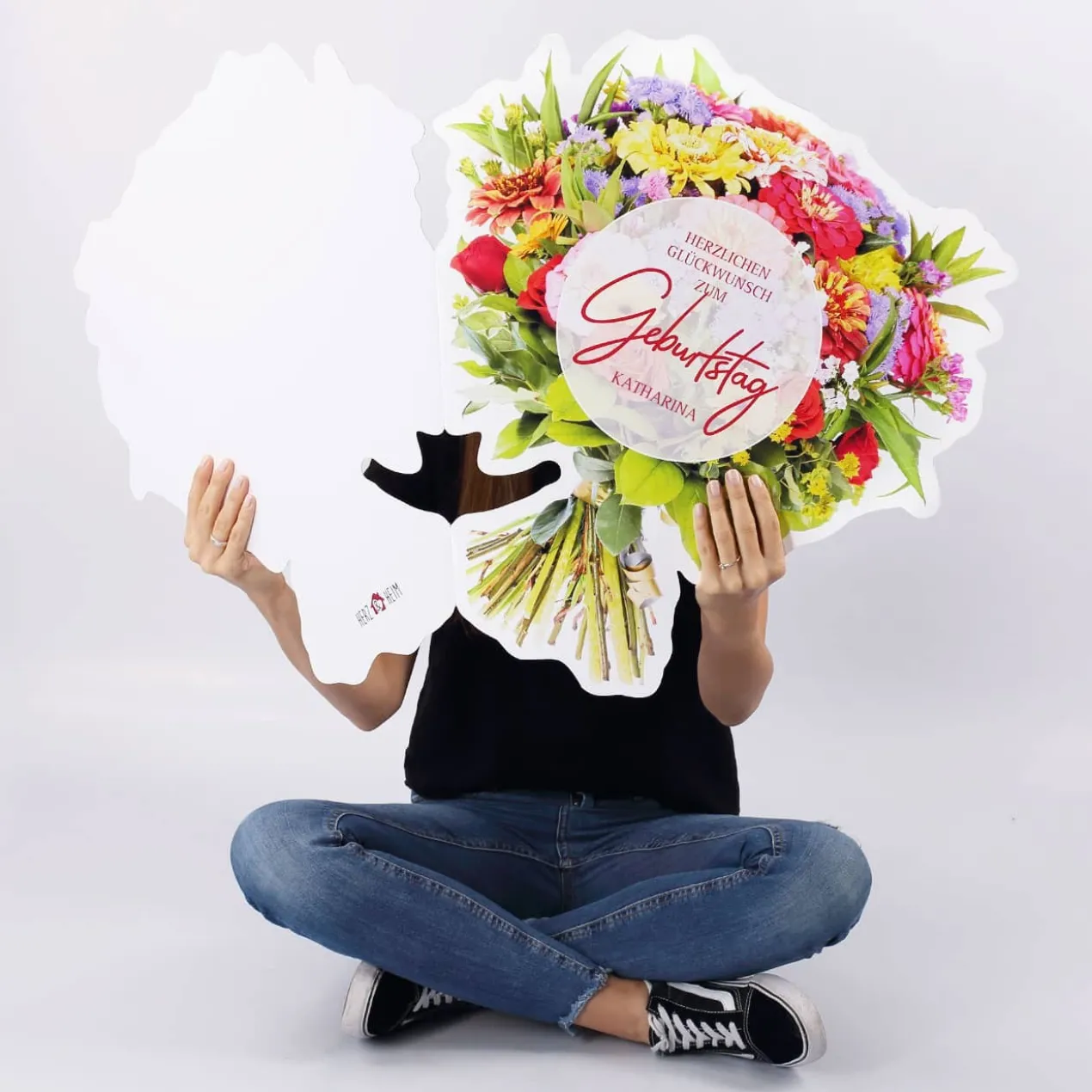 XXL Klappkarte Blumenstrauß zum Geburtstag bedruckt mit Name und Herzlichen Glückwunsch