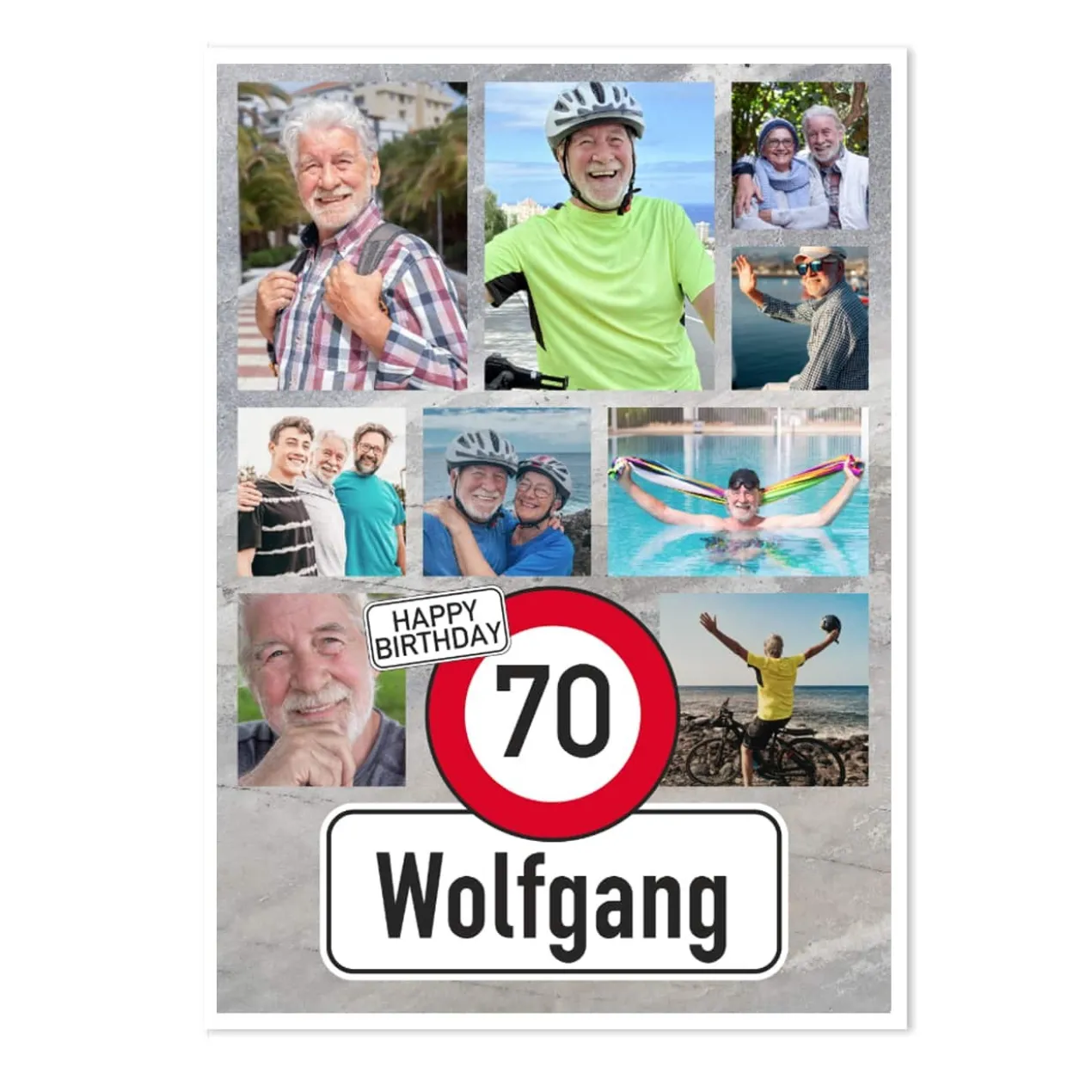 XXL Klappkarte zum Geburtstag mit Verkehrszeichen und 9 Fotos