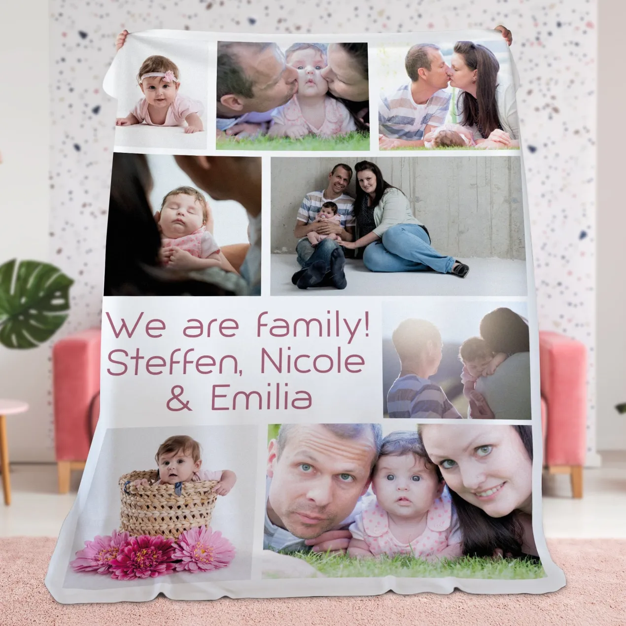 XXL Kuscheldecke personalisiert mit 8 Fotos & Text | Sherpadecke | Geschenk für Familie & Freunde