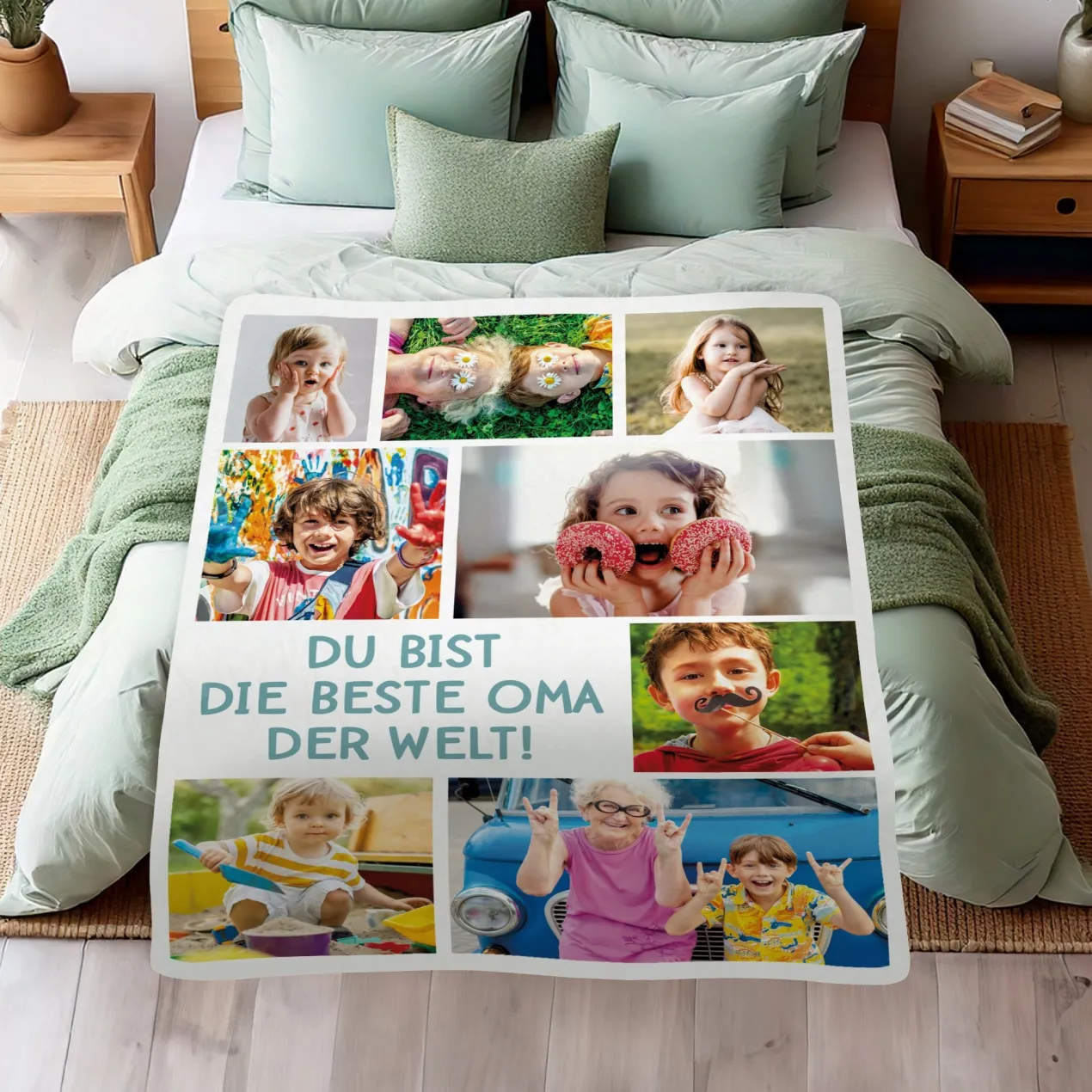XXL Kuscheldecke personalisiert mit 8 Fotos & Text | Sherpadecke | Geschenk für Familie & Freunde