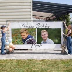 XXXL Bauzaun Banner zum Geburtstag mit 2 Fotos & Name personalisiert | Happy Birthday Fotobanner