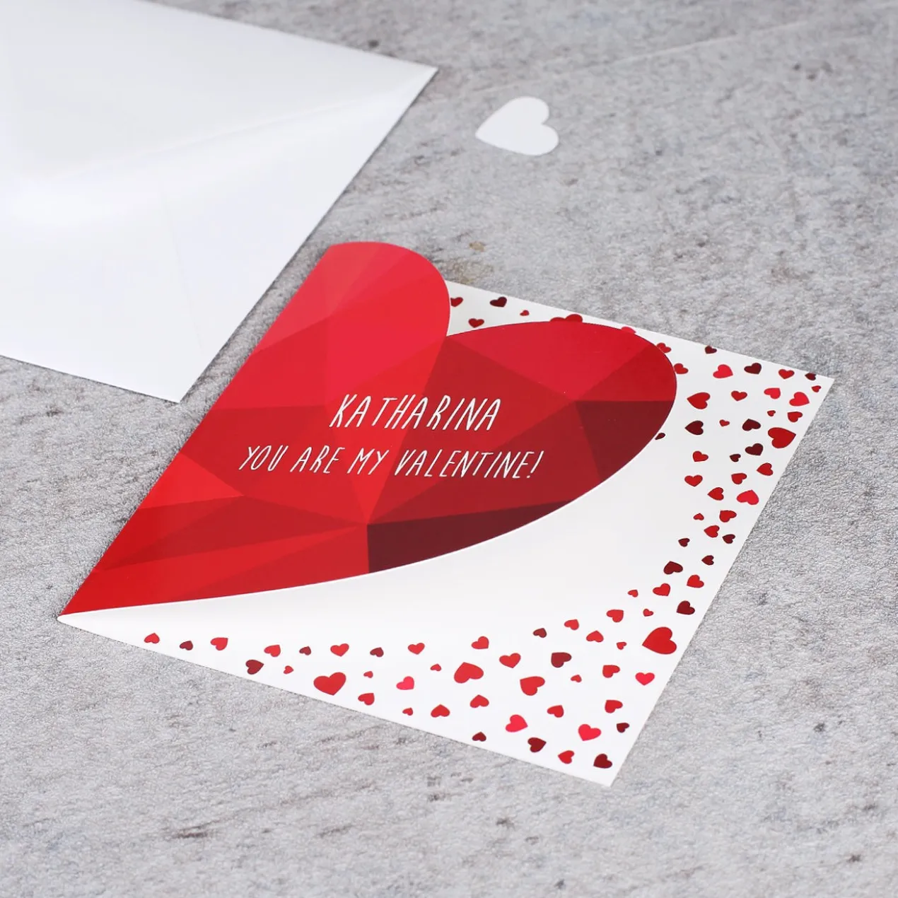 You are my valentine - Klappkarte mit Name und polygonalem Herz