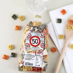 Zahlen-Nudeln zum 50. Geburtstag (Verkehrsschild)