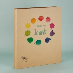Zeugnismappe personalisiert mit Name und Wunschtext | Farbkleckse-Motiv