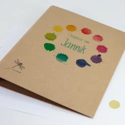 Zeugnismappe personalisiert mit Name und Wunschtext | Farbkleckse-Motiv