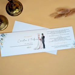 Ziehkarte - Hochzeitseinladung mit Bräutigam & Braut mit Kurzhaarschnitt