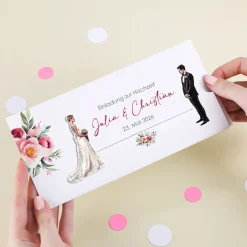 Ziehkarte - Hochzeitseinladung mit Bräutigam & Braut mit Kurzhaarschnitt