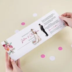 Ziehkarte - Hochzeitseinladung mit Bräutigam & Braut mit Kurzhaarschnitt