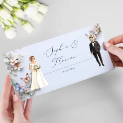 Ziehkarte mit Brautpaar - Hochzeitseinladung - viele Varianten auswählbar