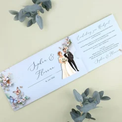 Ziehkarte mit Brautpaar - Hochzeitseinladung - viele Varianten auswählbar