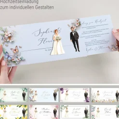 Ziehkarte mit Brautpaar - Hochzeitseinladung - viele Varianten auswählbar