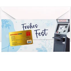 Ziehkarte mit goldener Kreditkarte & Geldautomat - für Geldgeschenk zu Weihnachten