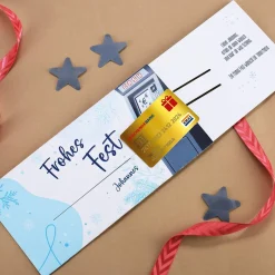 Ziehkarte mit goldener Kreditkarte & Geldautomat - für Geldgeschenk zu Weihnachten