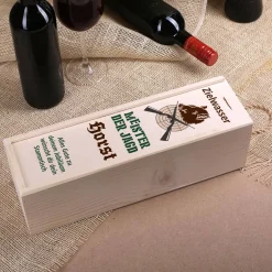 Zielwasser - Flaschenverpackung aus Holz mit Name und Wunschtext für Jäger