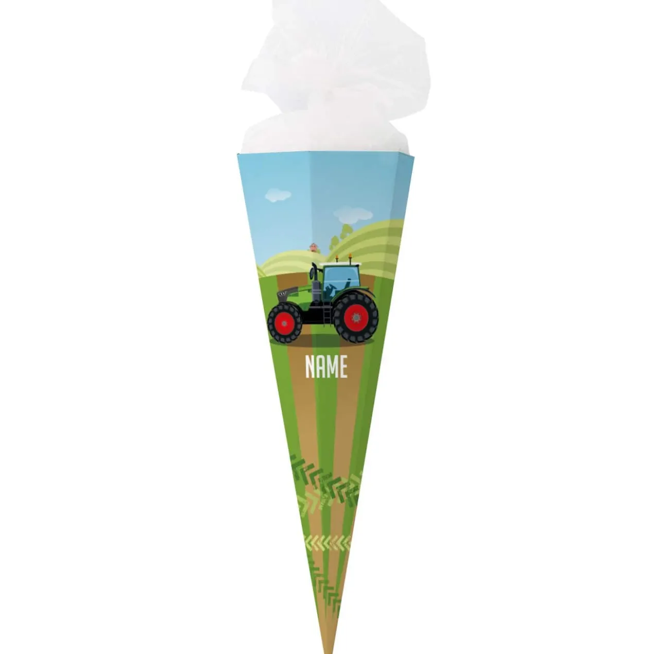 Zuckertüte mit grünem Traktor und Name