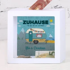 Zuhause ist da, wo wir parken - Bilderrahmen Spardose mit Wunschtext
