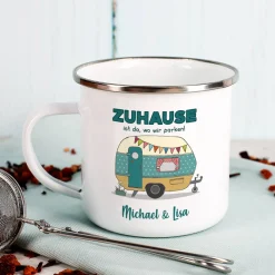 Zuhause ist da, wo wir parken - Emailletasse