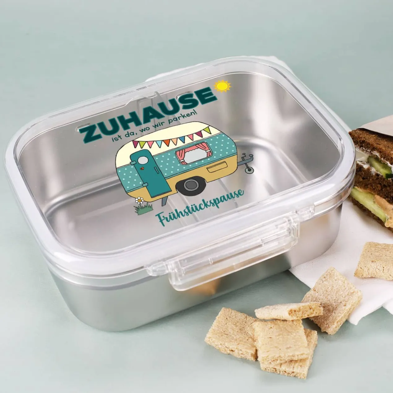 Zuhause ist da, wo wir parken! - Lunchbox für den Camper mit Wunschtext