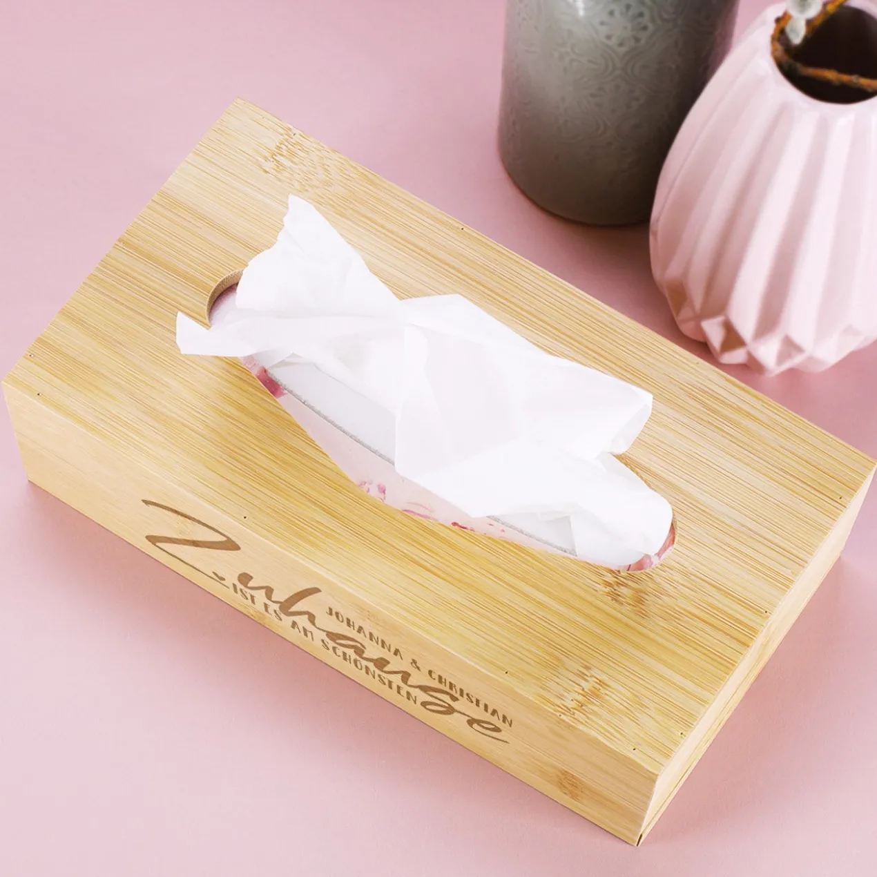Zuhause ist es am Schönsten - Taschentuchbox mit Namensgravur
