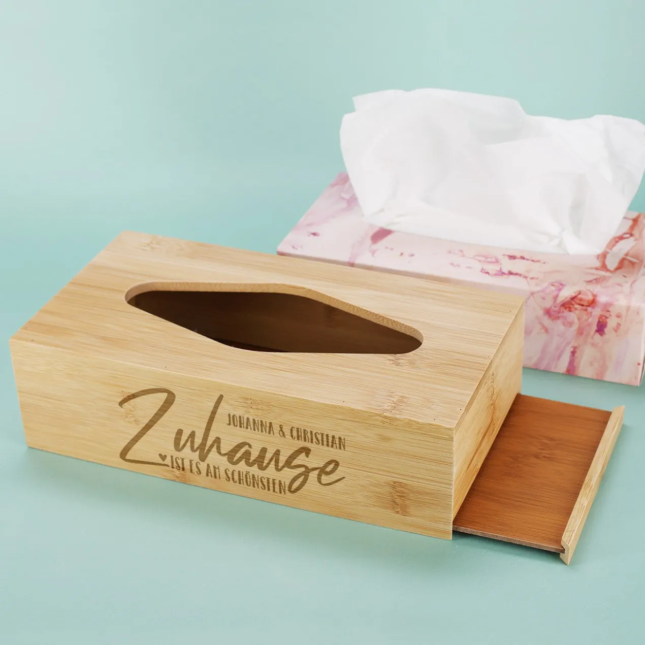 Zuhause ist es am Schönsten - Taschentuchbox mit Namensgravur