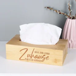 Zuhause ist es am Schönsten - Taschentuchbox mit Namensgravur