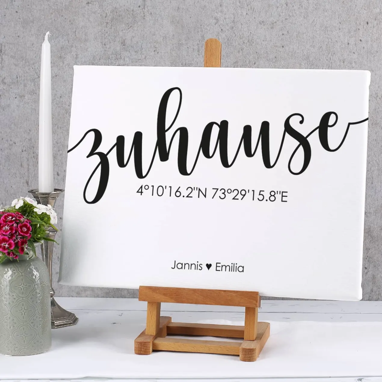 Zuhause - Leinwand mit Koordinaten und Ihren Wunschnamen