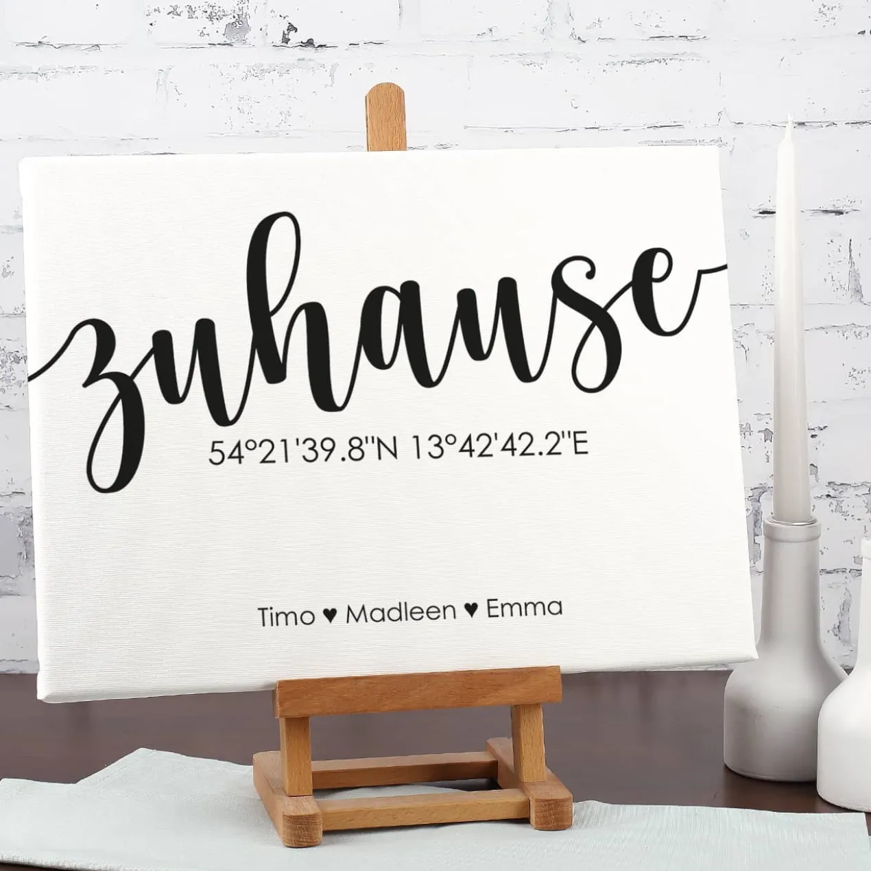 Zuhause - Leinwand mit Koordinaten und Ihren Wunschnamen
