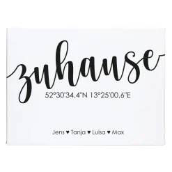 Zuhause - Leinwand mit Koordinaten und Ihren Wunschnamen