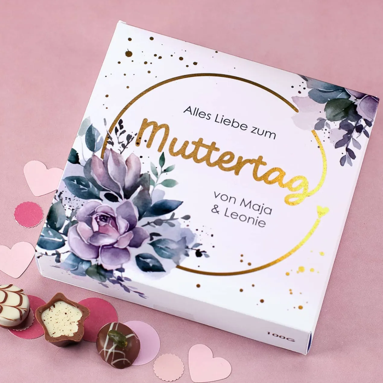 Zum Muttertag - Lindt-Pralinen mit Ihrem Text und Golddruck veredelt