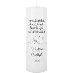 Zwei Herzen, ein Versprechen. - Hochzeitskerze mit Namen und Datum